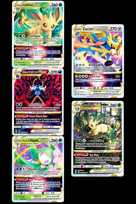 Karty Pokémon TCG VSTAR – Leafeon, Zacian, Samurott, Lilligant – NM