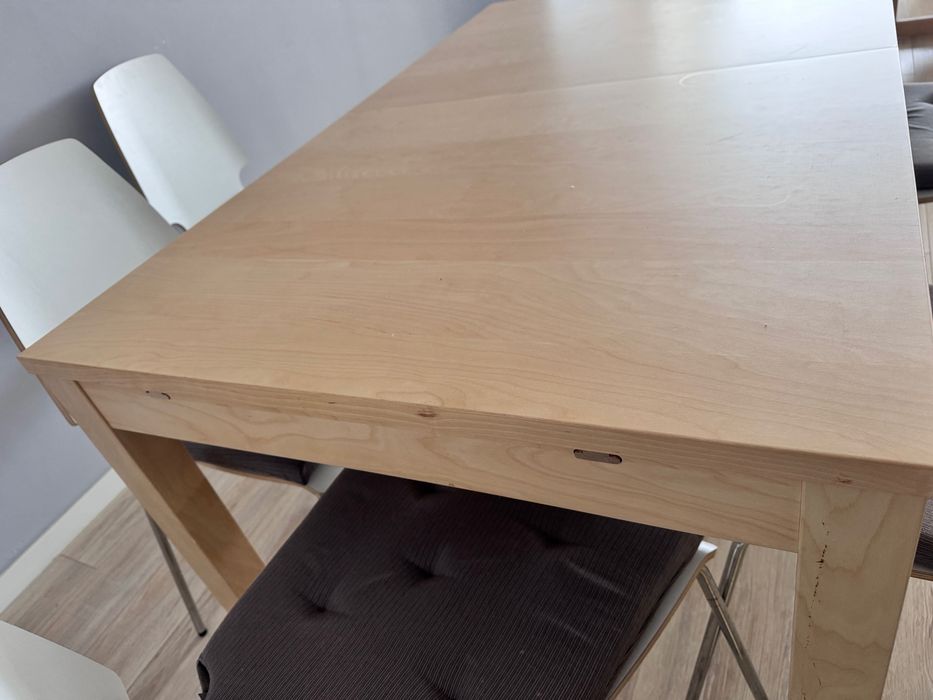 Ikea stół rozkładany sklejka + 6 krzeseł