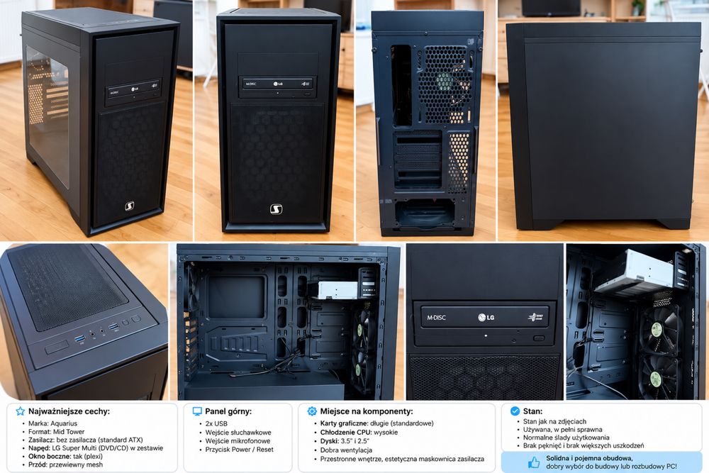 Obudowa SilentiumPC Aquarius ATX z oknem + napęd LG