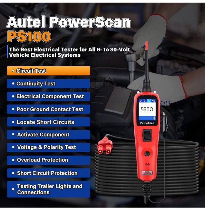 Testador de circuito Autel PowerScan PS100 SELADO