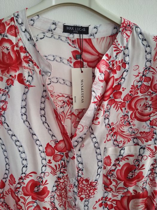 Blusa / Túnica padrão floral, tons vermelhos - Max & Lucas - Tam.XXXL