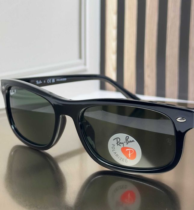 Сонцезахисні окуляри Ray-Ban RB2224 чорні, зелена лінза G15, поляризовані, прямокутні, чоловічі, оригінал