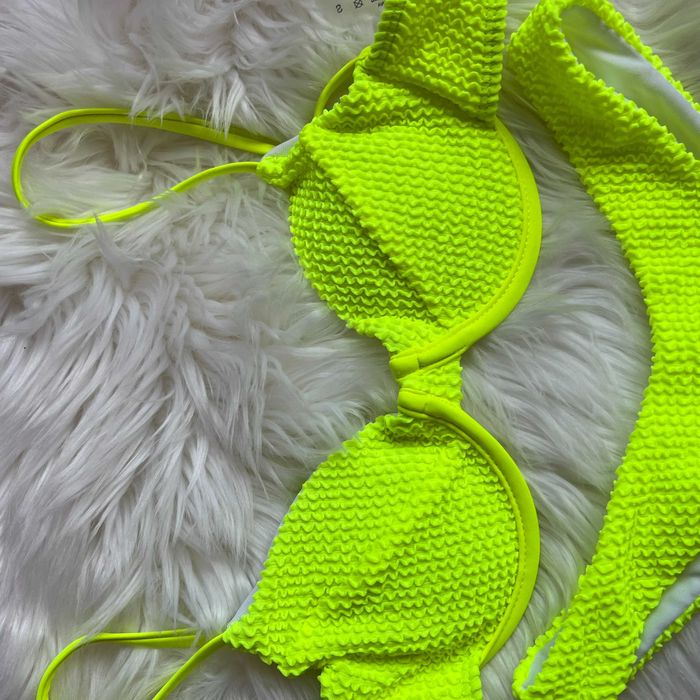kostium kąpielowy bikini marszczone neonowe żółte neon na lato hit s