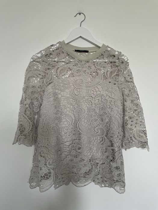 Szara koronkowa bluzka elegancka Zara 38/M