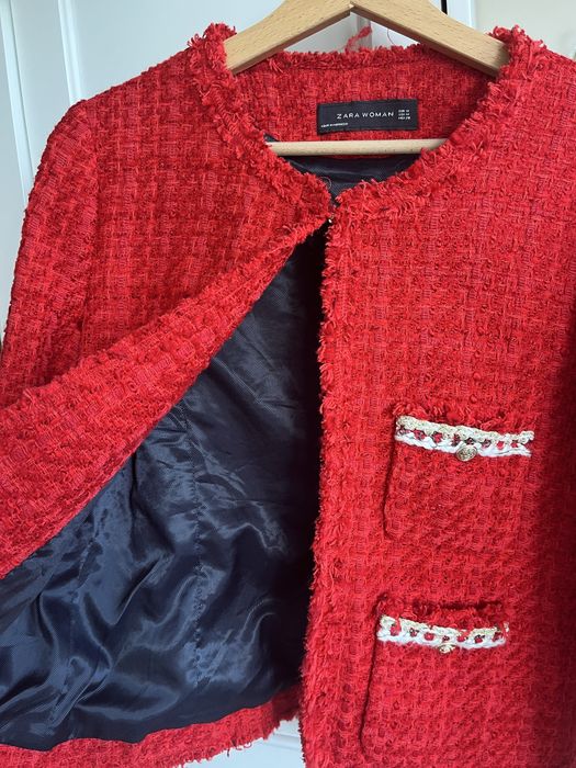 Твідовий піджак червоного кольору Zara розмір М