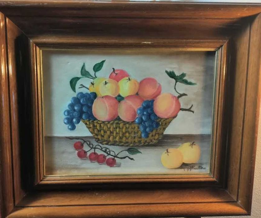 Pintura a Óleo s/ Tela «Cesta de Fruta» de M. A. Faustino