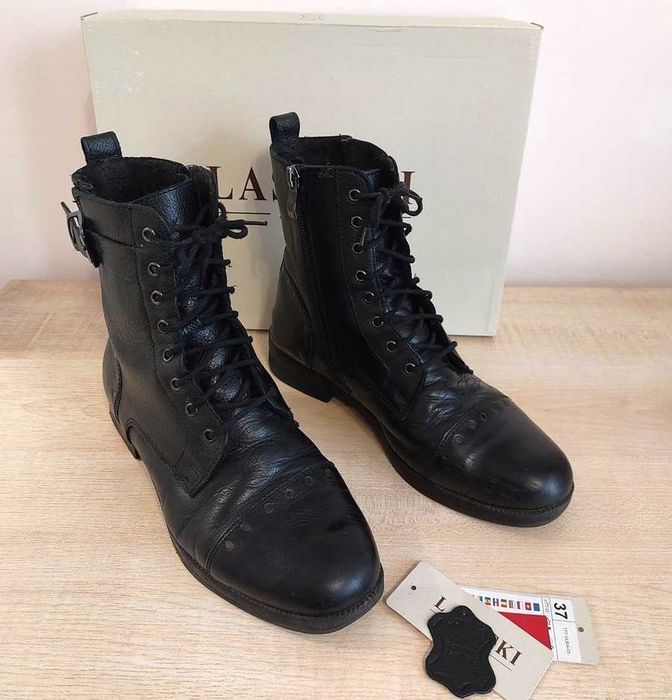 Trzewiki czarne 37 Lasocki skórzane skóra botki kozaki