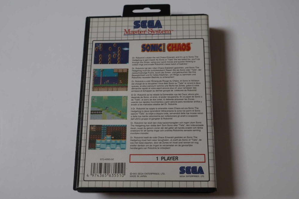 Gra Sonic The Hedgehog Chaos na konsolę Sega Master System wersja PAL, 3xAngielski, Komplet (CiB), Stan Dobry Plus