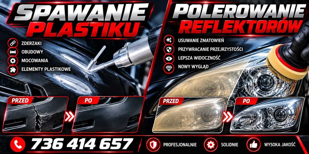 Spawanie klejenie plastiku zderzaków polerowanie reflektorów