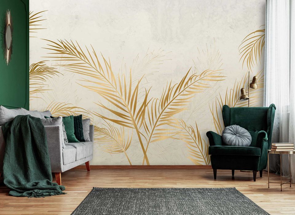 Fototapeta beż Sepia Kwiaty Liście Natura Złoto 3D Twój Rozmiar + KLEJ