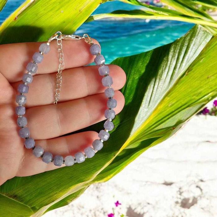 Srebrna bransoletka z kamienia naturalnego Tanzanit.