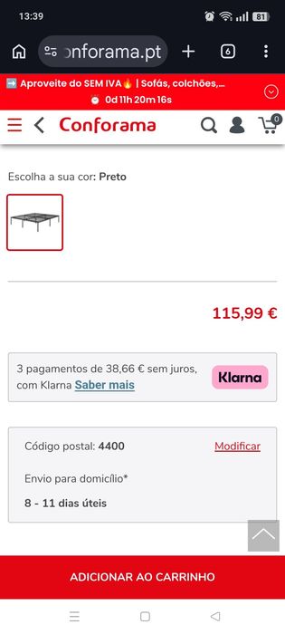 Cama com 3 semanas de uso
