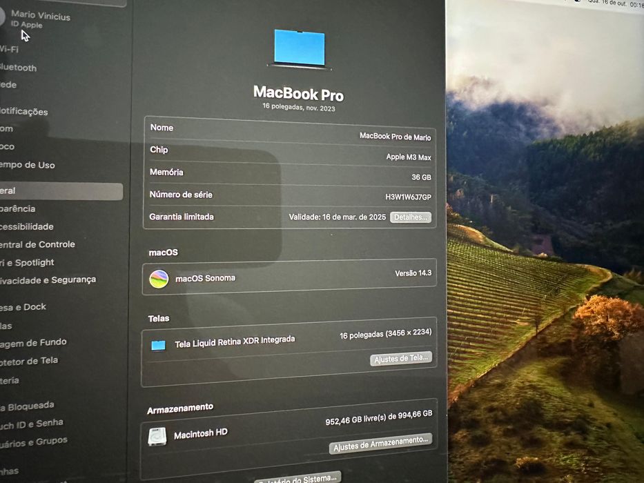 Super MacBook Pro 16.2" M3 Max com CPU 14-C e GPU 30-C - 36G - 1GB SSD