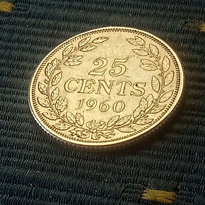moeda prata 25 cents liberia 1960