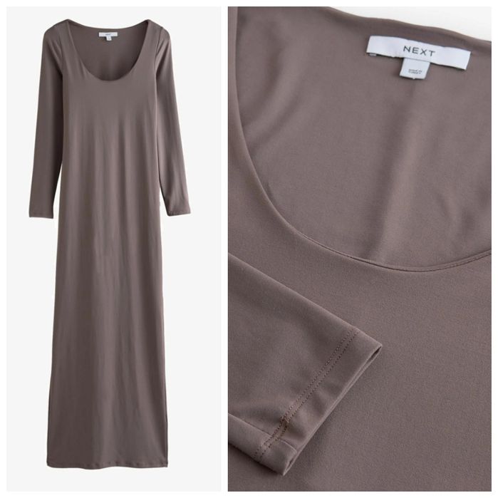 NEXT 44-46R niesamowita NOWA dopasowana sukienka maxi taupe kaka