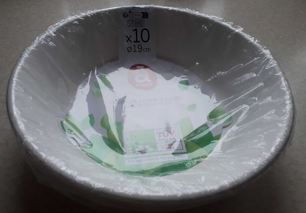 Talerze miski z trzciny cukrowej, jednorazowe, 10 sztuk, 19 cm śr.