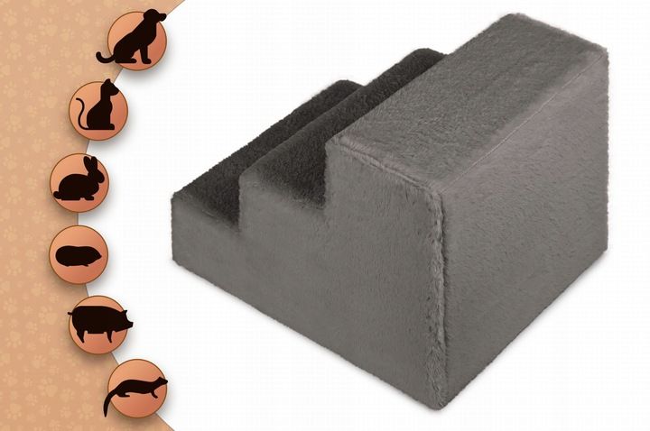 Schodki Dla Psa 3-stopnie Tapicerowane Ciemnoszare Podest Dla Psa Do K