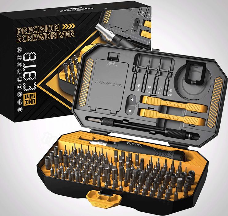 Zestaw precyzyjnych wkrętaków z akcesoriami (145 w 1)