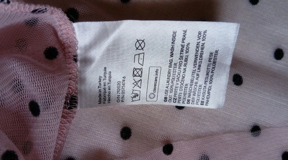 Bladoróżowa, przezroczysta koszulka z falbanką, w czarne kropki - H&M