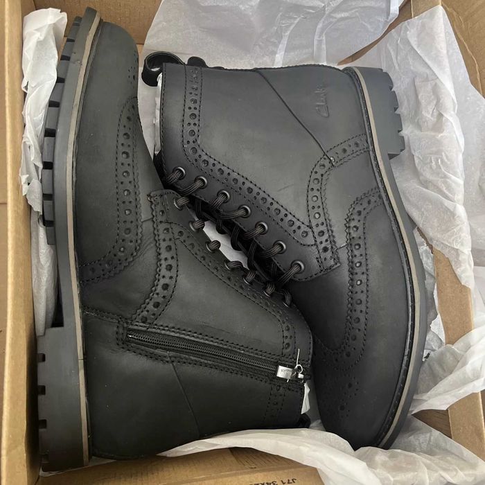 Buty zimowe Clarks Westcombe Limit czarny mat z naturalnej skóry brogs