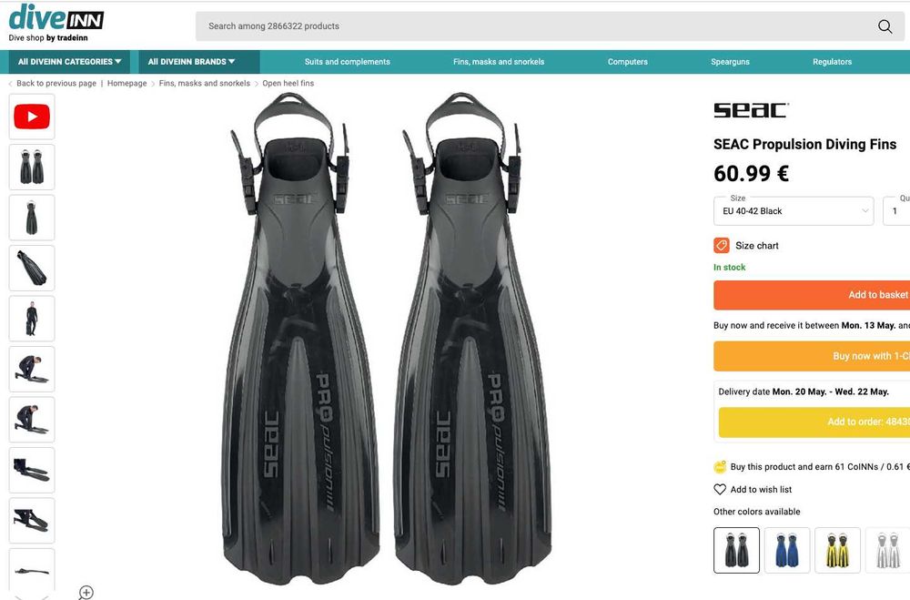 Barbatanas SEAC Propulsion, S-M / 36-39 - Mergulho