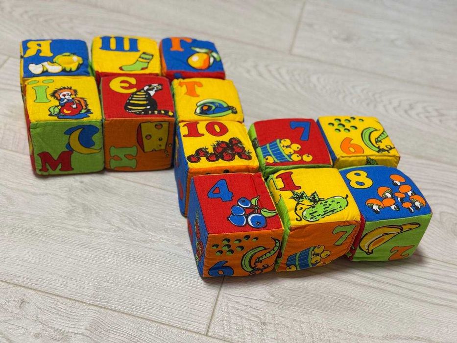 Дитячі м'які кубики Літери та Цифри, 12 штук