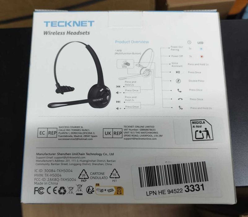 TECKNET TK-HS004 Bluetooth Headset