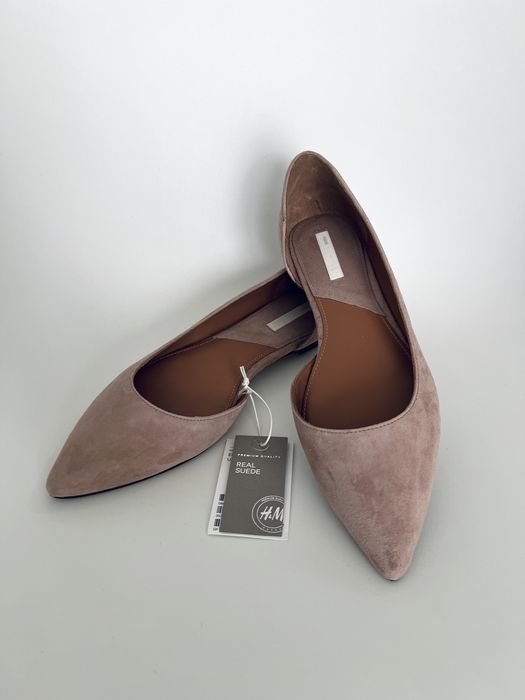 H&M  baleriny pudrowy róż /brudny róż zamsz skóra naturalna  39