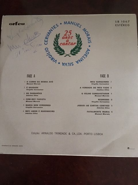 Disco vinil - Manuel Morais - Adelina Silva - Virgílio Cervantes