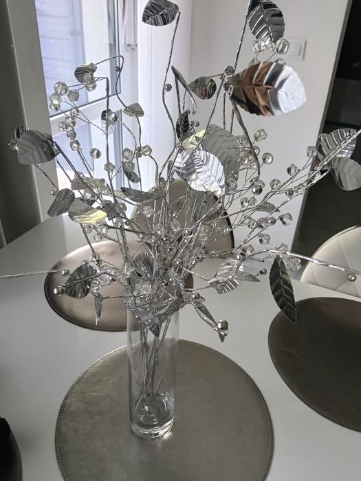 Wazon szklany z kryształami + bukiet kryształowy drzewko glamour