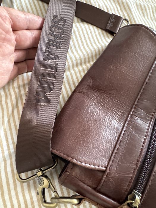 Mala de Ombro em Pele Genuína Castanha | Crossbody Masculina Multicompartimentos