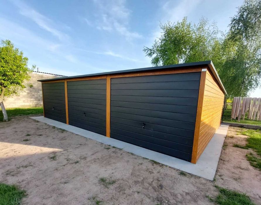 Garaż blaszany 9x5 drewnopodobny Premium – PRODUCENT