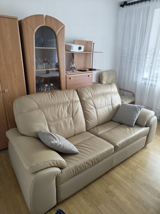 Sofa skórzana beżowa