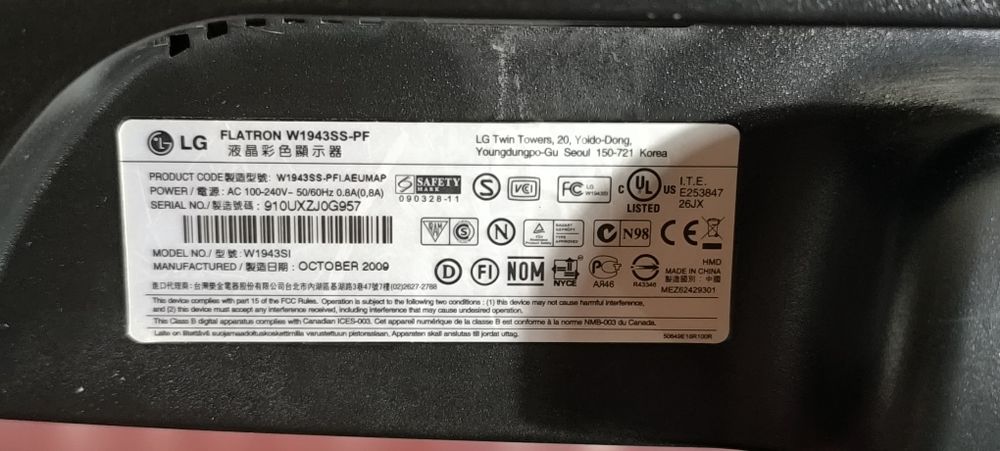 Monitor LG Flatron W1943SS – 19" LCD