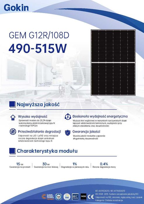 Panel fotowoltaiczny GOKIN GK-4-54HTBD-500M 500w N-type szkło/szkło bifacial czarna rama