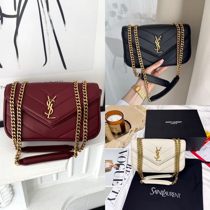 Сумка YSL Yves Saint Laurent LouLou бургунді, чорна, молочна