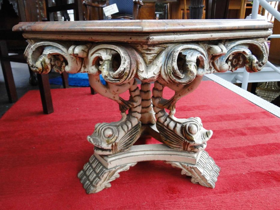 Antique wooden dining table with stone top - excellent condition
