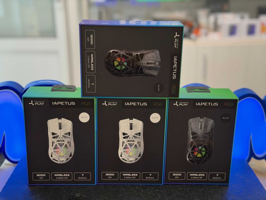Bezprzewodowa Mysz Gamingowa Triadyn Play IAPETUS PixArt PAW3311DB 12800 DPI Dla Graczy Podświetlenie LED HUANO Biała/Czarna / RATY