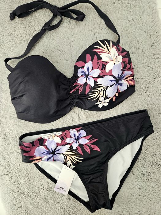 Strój kąpielowy dwuczęściowy bikini Lascana 36E 70E czarne bardotka
