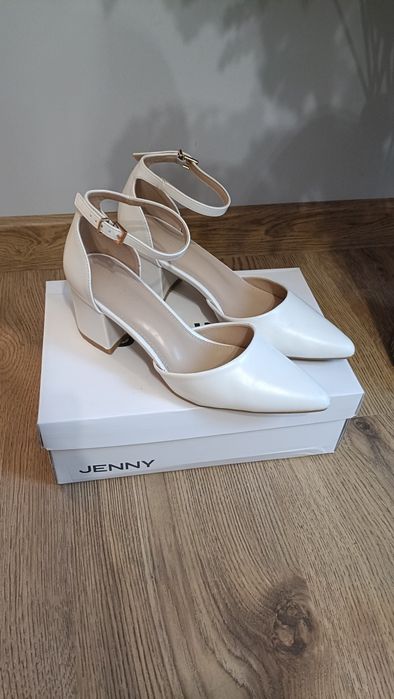 Buty na słupku białe ślubne 38