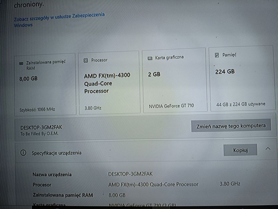 Komputer z AMD FX4300, 8gb ram, dysk SSD