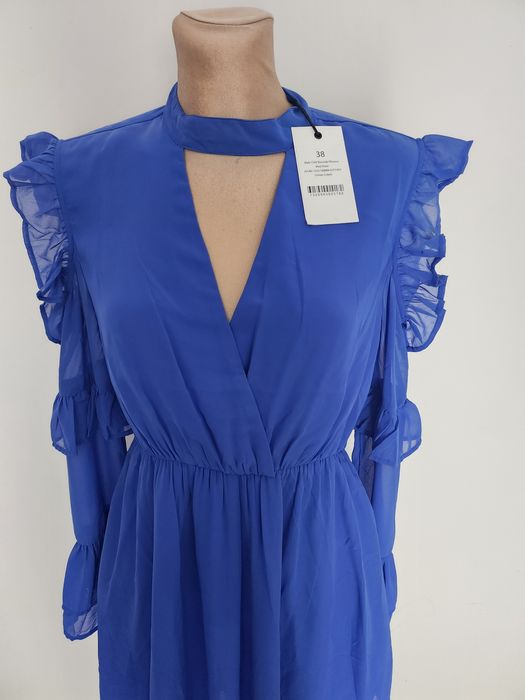 Chabrowa sukienka szyfon falbanki asymetryczna M NAKD