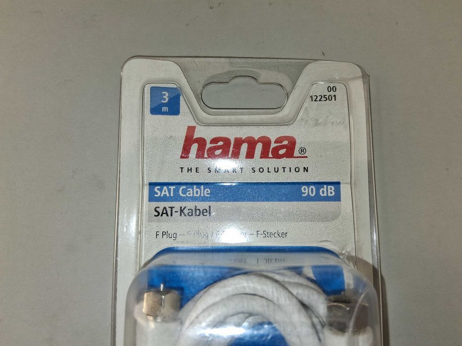 N033 Kabel Antenowy Satelitarny SAT Hama 3m Wtyk F 90dB 75 Ohm Biały