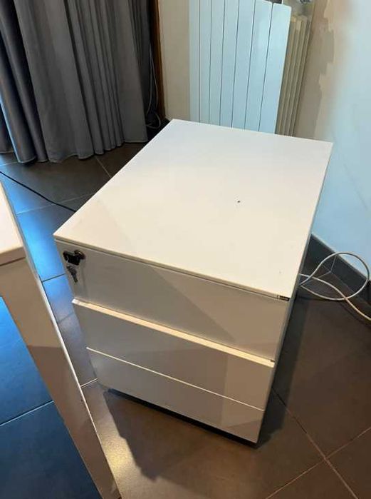 Secretária Branca 160cm + Gaveteiro + Cadeira Escritório