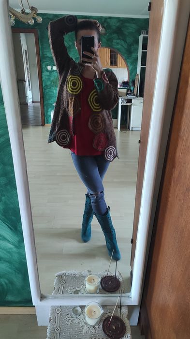 Sweter handmade wełna prawdziwa boho hippie