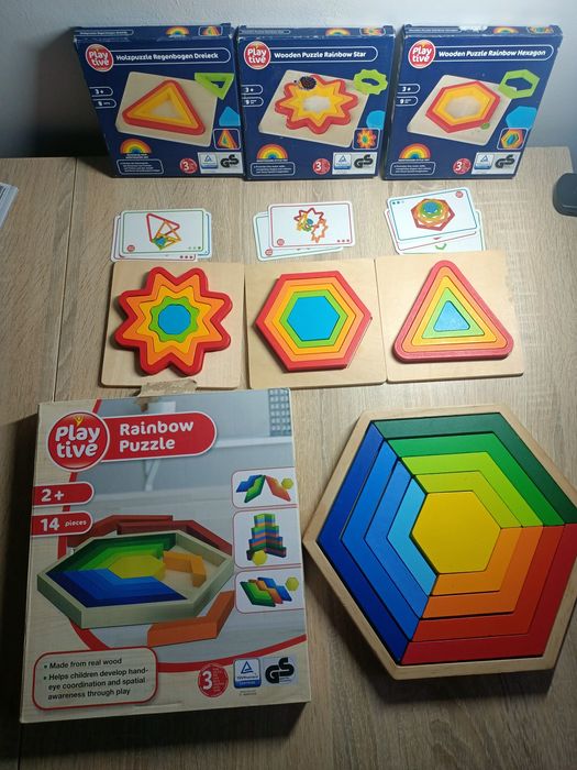 Tęczowe, drewniane układanki Playtive zestaw 4szt