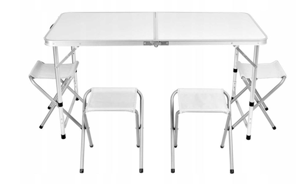 Składany STOLIK TURYSTYCZNY + 4 krzesła w zestawie, pod namiot, biwak