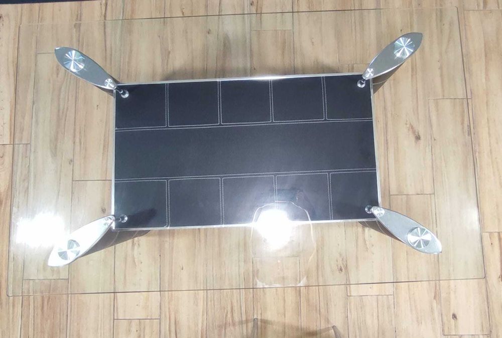 Mesa jantar e 6 cadeiras 150x90cm (vidro temperado e de couro sintétic