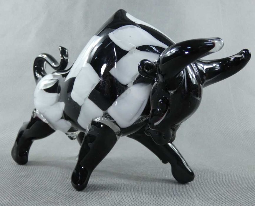 Figura szkło biały czarny MURANO BYK byczek figurka 25 cm