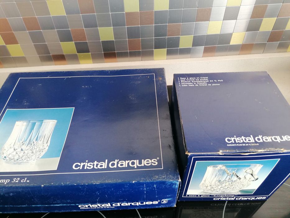 Conjunto de 6 copos de whiskey e balde do gelo cristal d'arques